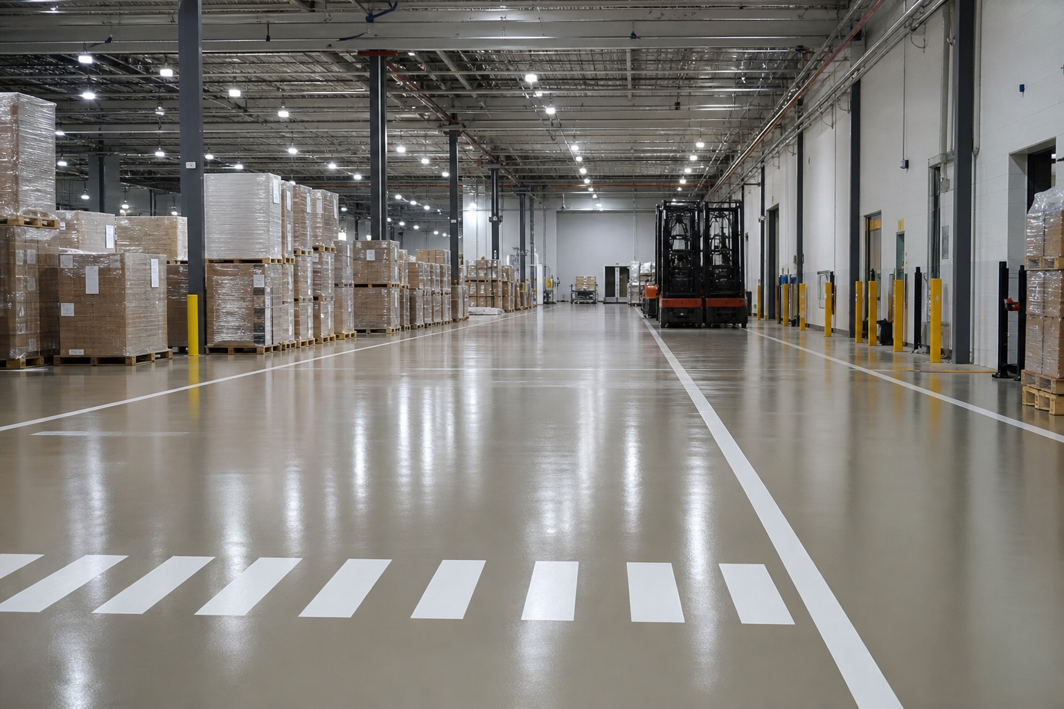 Marked industrial floor area used for facility traffic planning